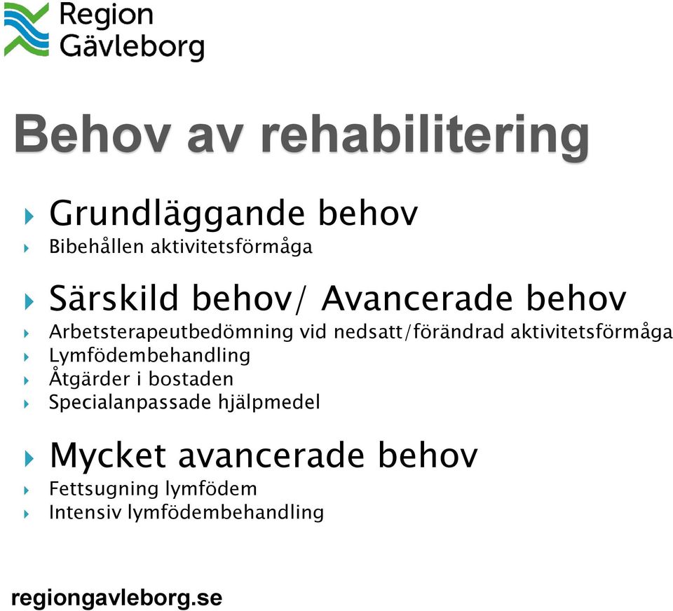 nedsatt/förändrad aktivitetsförmåga Lymfödembehandling Åtgärder i bostaden