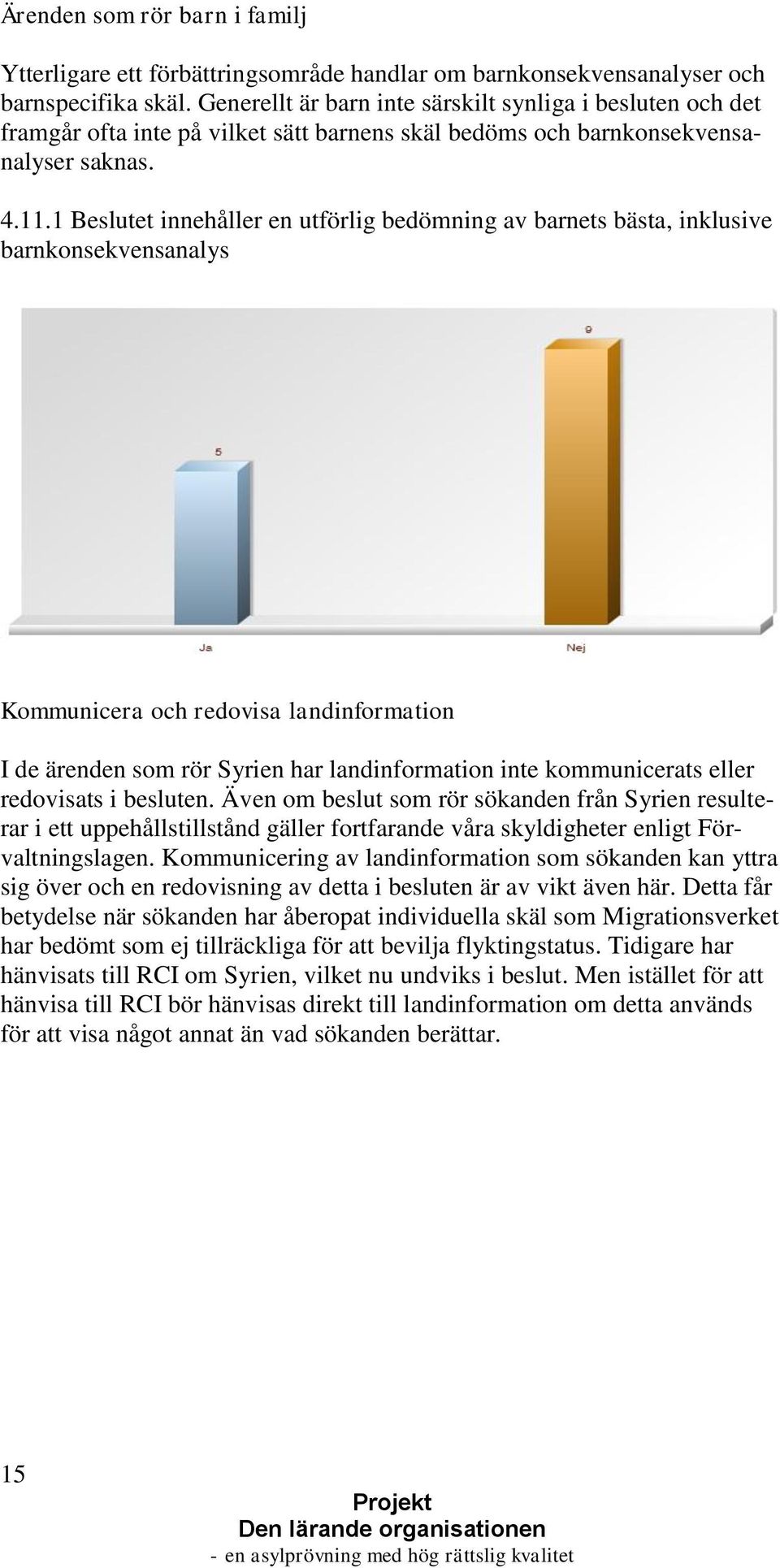 1 Beslutet innehåller en utförlig bedömning av barnets bästa, inklusive barnkonsekvensanalys Kommunicera och redovisa landinformation I de ärenden som rör Syrien har landinformation inte