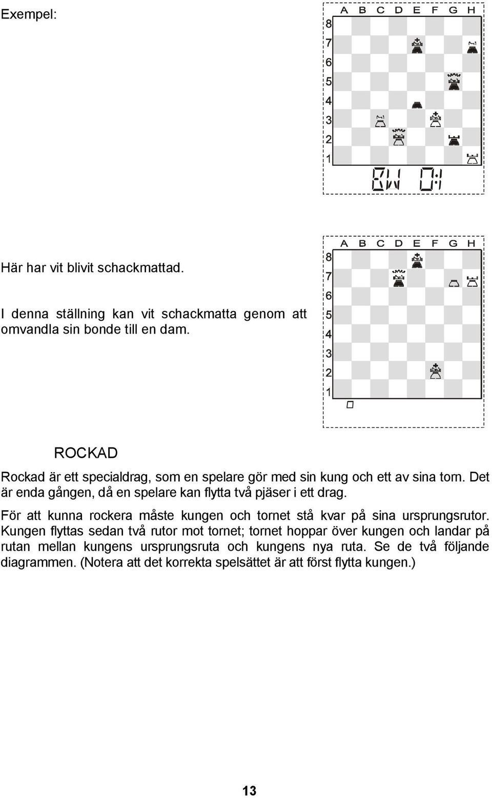 Det är enda gången, då en spelare kan flytta två pjäser i ett drag. För att kunna rockera måste kungen och tornet stå kvar på sina ursprungsrutor.