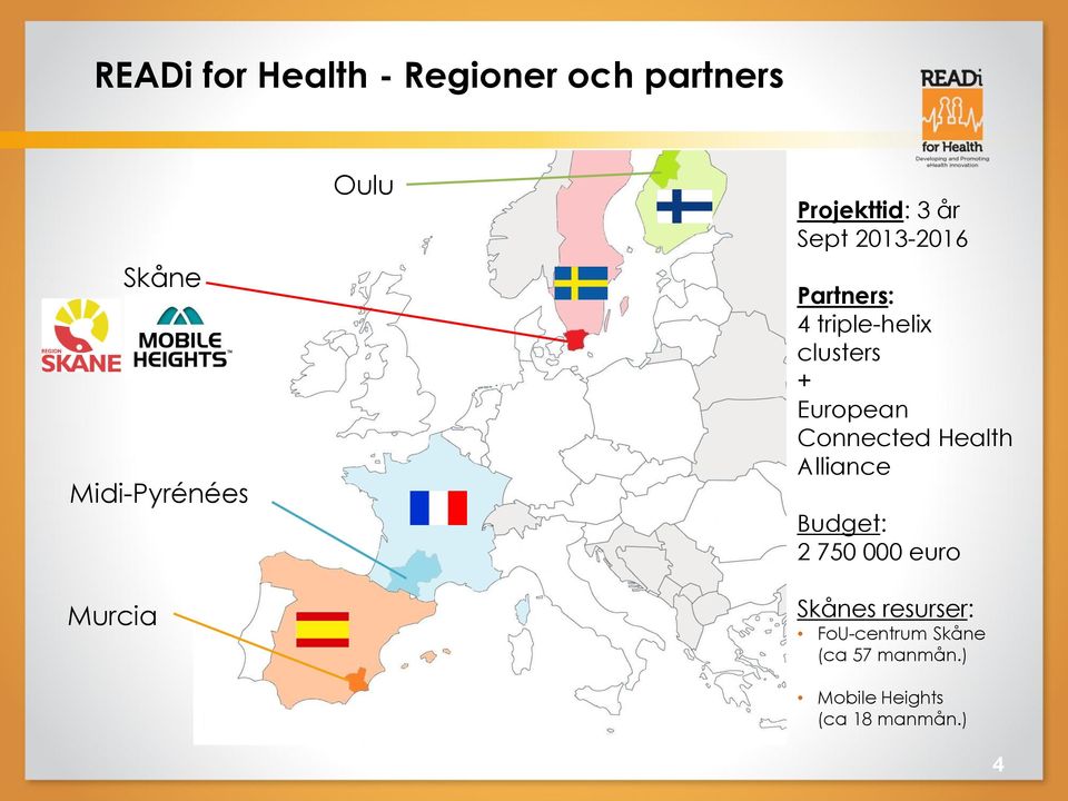 + European Connected Health Alliance Budget: 2 750 000 euro Skånes