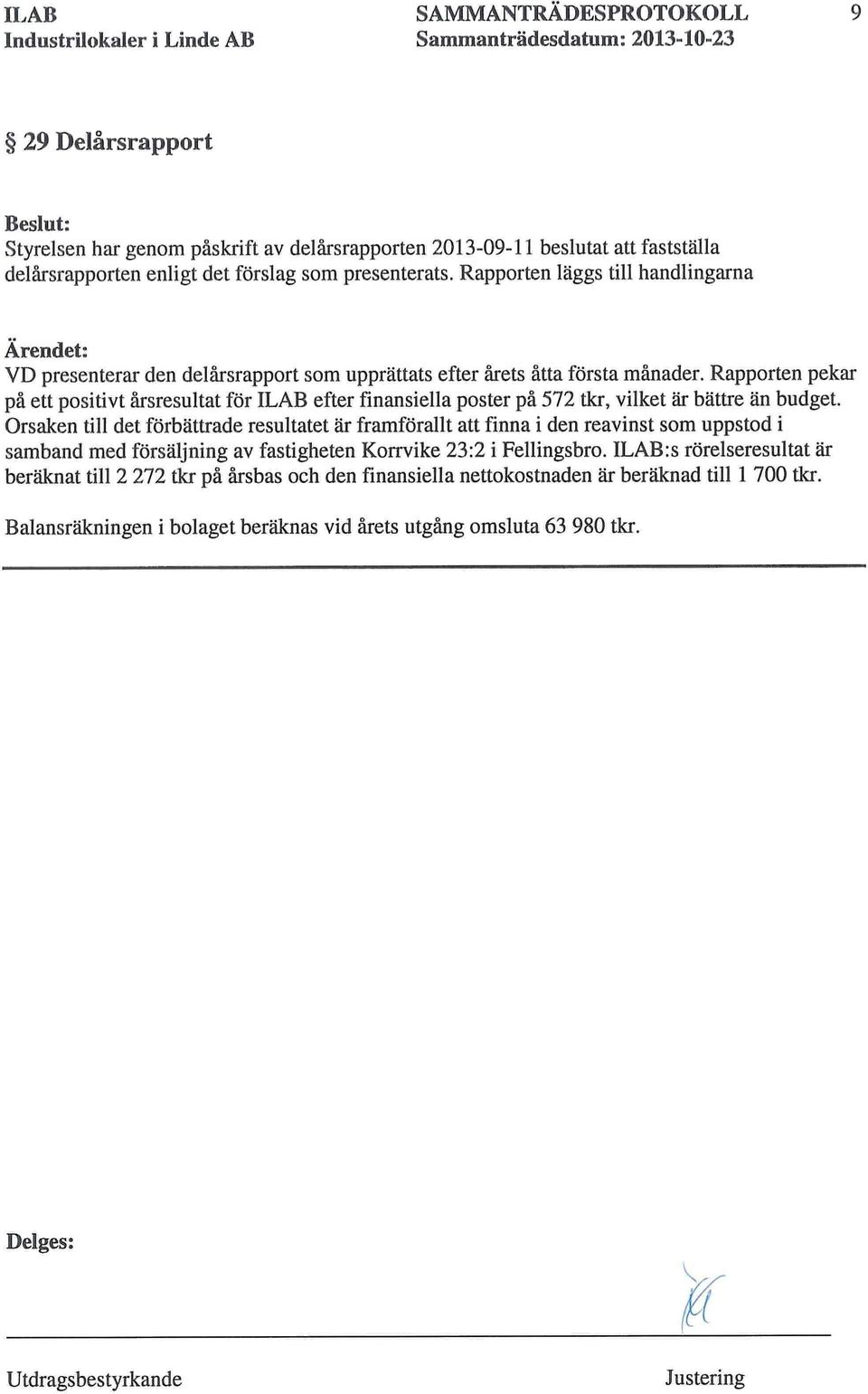 Rapporten pekar på ett positivt årsresultat för ILAB efter finansiella poster på 572 tkr, vilket är bättre än budget.