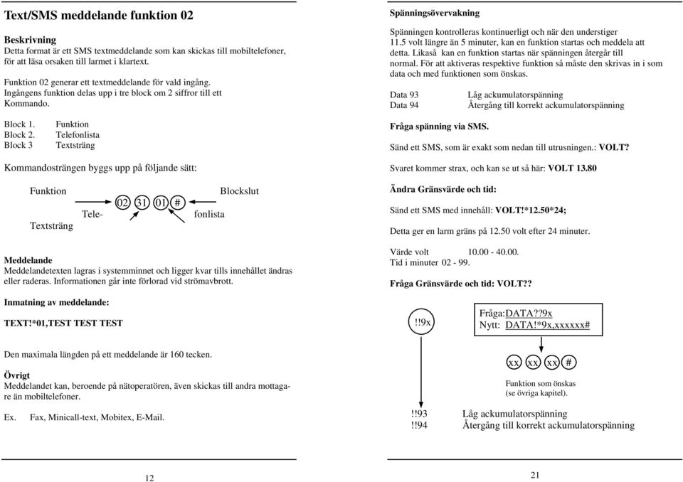 Telefonlista Block 3 Textsträng Kommandosträngen byggs upp på följande sätt: Funktion Blockslut 02 31 01 # Tele- fonlista Textsträng Meddelande Meddelandetexten lagras i systemminnet och ligger kvar