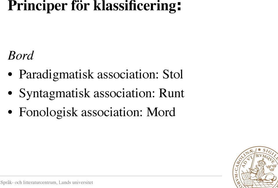 Stol Syntagmatisk association: