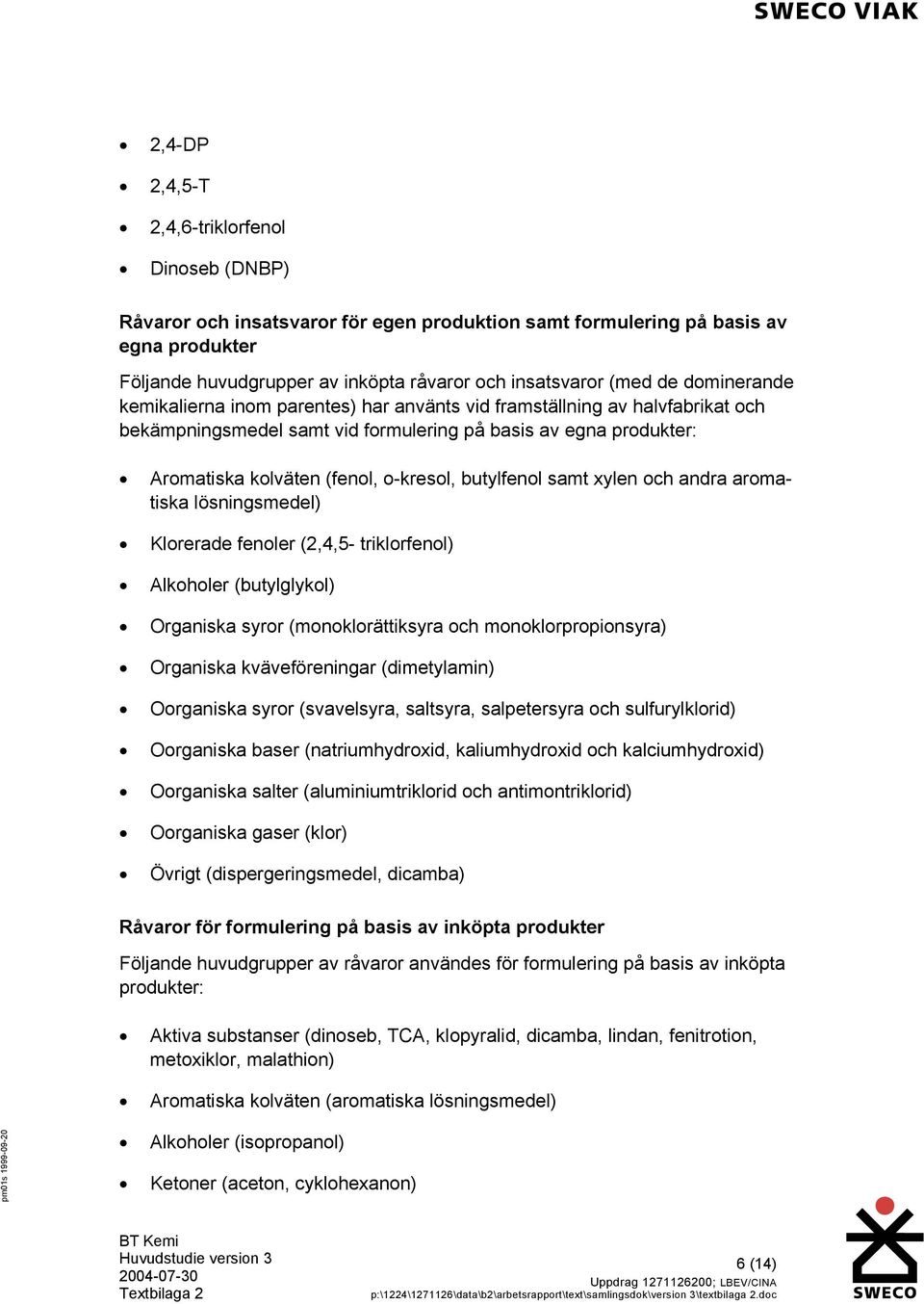 butylfenol samt xylen och andra aromatiska lösningsmedel) Klorerade fenoler (2,4,5- triklorfenol) Alkoholer (butylglykol) Organiska syror (monoklorättiksyra och monoklorpropionsyra) Organiska