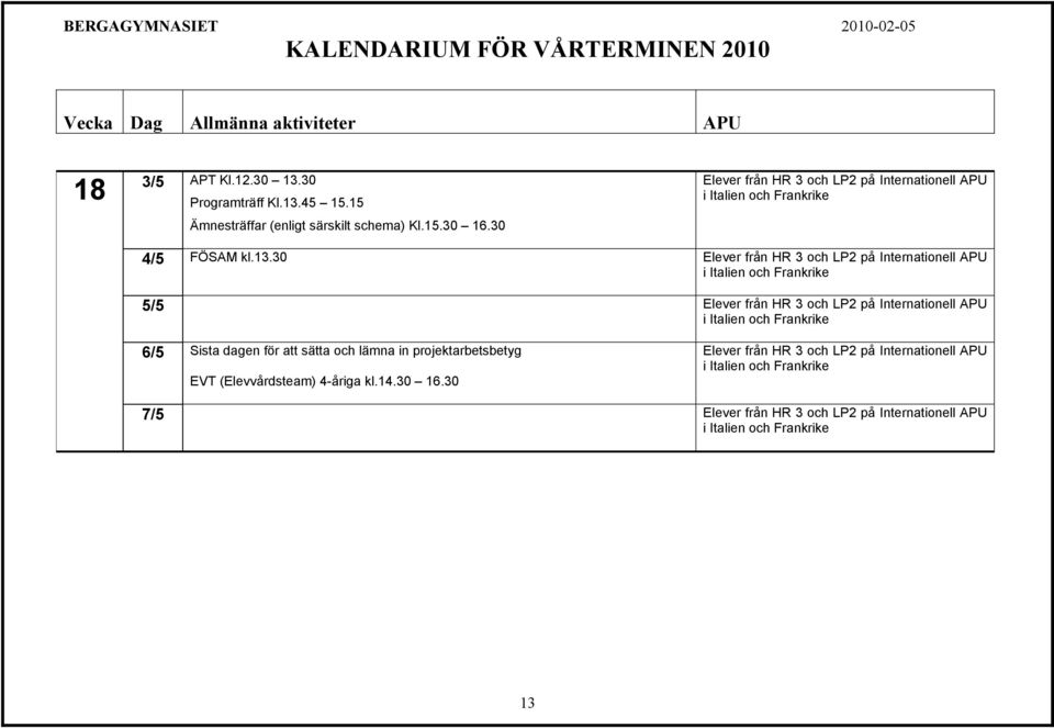 30 4/5 FÖSAM kl.13.