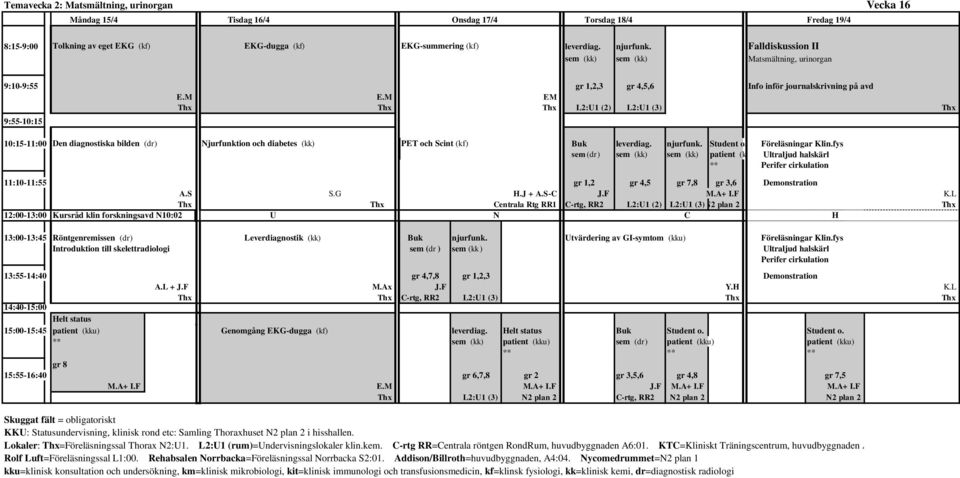 M EM Thx Thx Thx L2:U1 (2) L2:U1 (3) Thx 10:15-11:00 Den diagnostiska bilden (dr) Njurfunktion och diabetes (kk) Scintigrafi PET och Scint (kf) Buk leverdiag. njurfunk. Student o. Föreläsningar Klin.