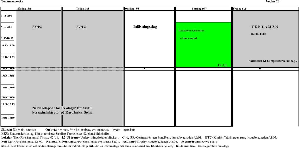 mikro 09:00-13:00 + imm + transf 10:15-11:00 11:10-11:55 Skrivsalen KI Campus Berzelius väg 3 L2: U1