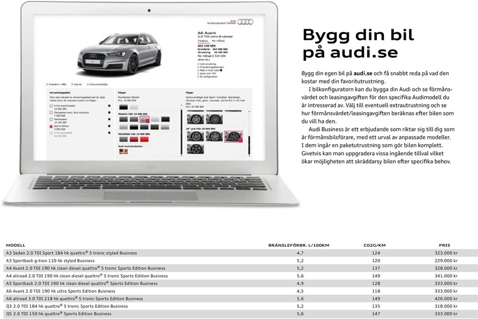 Välj till eventuell extrautrustning och se hur förmånsvärdet/leasingavgiften beräknas efter bilen som du vill ha den.