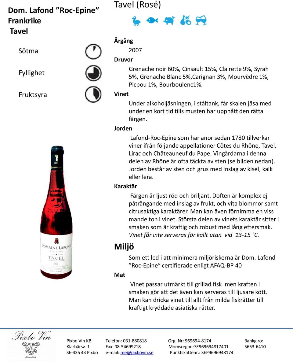 Lafond-Roc-Epine som har anor sedan 1780 tillverkar viner ifrån följande appellationer Côtes du Rhône, Tavel, Lirac och Châteauneuf du Pape.