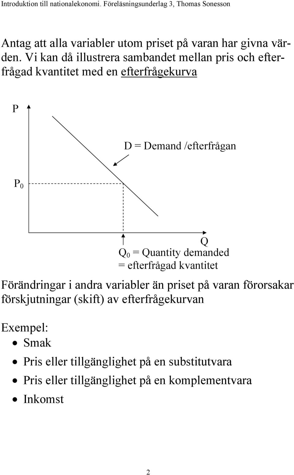 /efterfrågan 0 0 = uantity demanded = efterfrågad kvantitet Förändringar i andra variabler än priset på varan