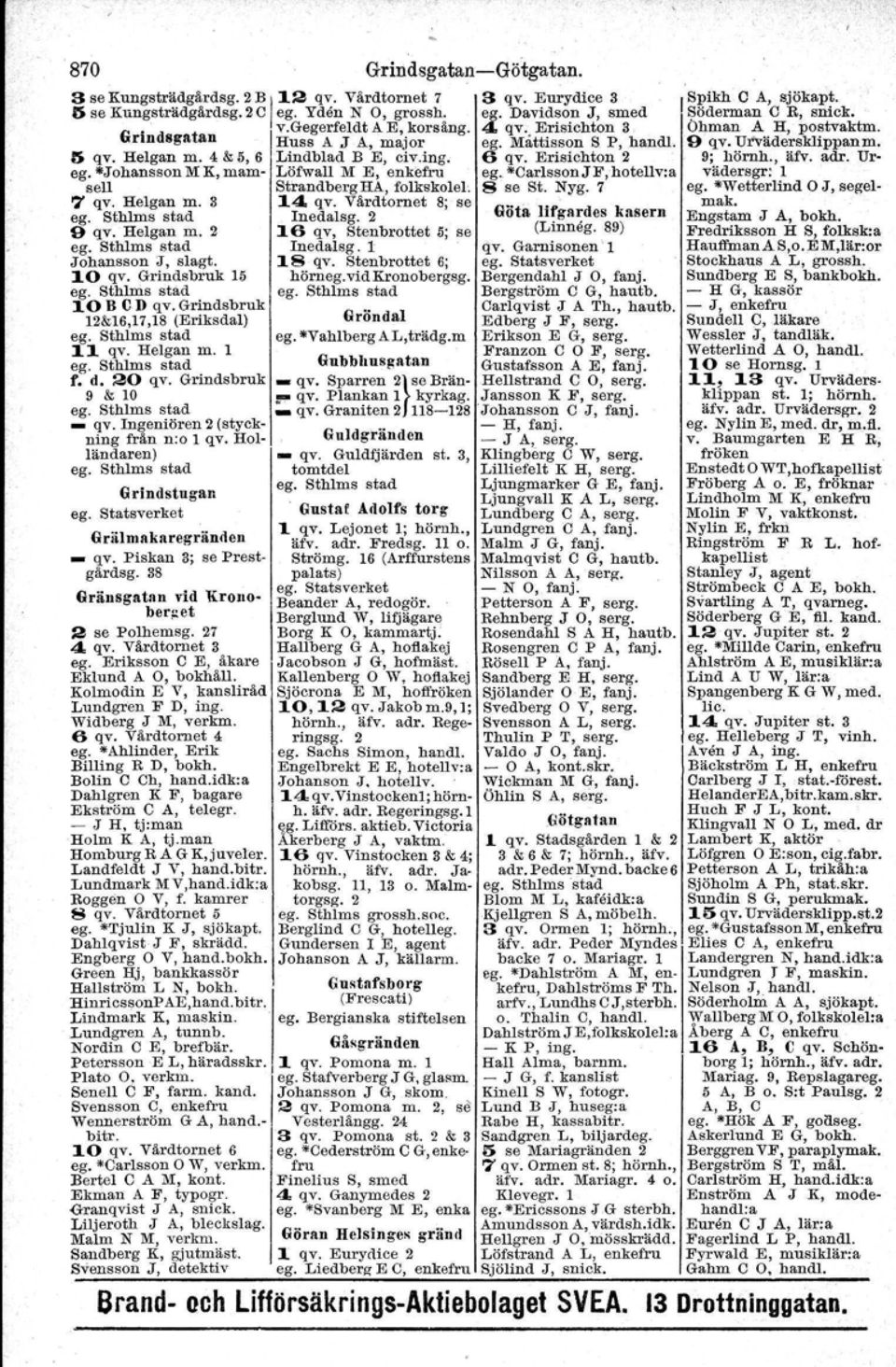 .*garlssonjf,hotellv:a sell Strandberg HA, folkskolel 8 se St. Nyg. 7 7 qv. Helgan m. 3 14 qv. Vårdtornet 8; se lnedalsg. 2 Göta lifga.rdes kasern 9 qv. Helgan m. 2 16 qv, Stenbrottet 5; se (Lirmeg.