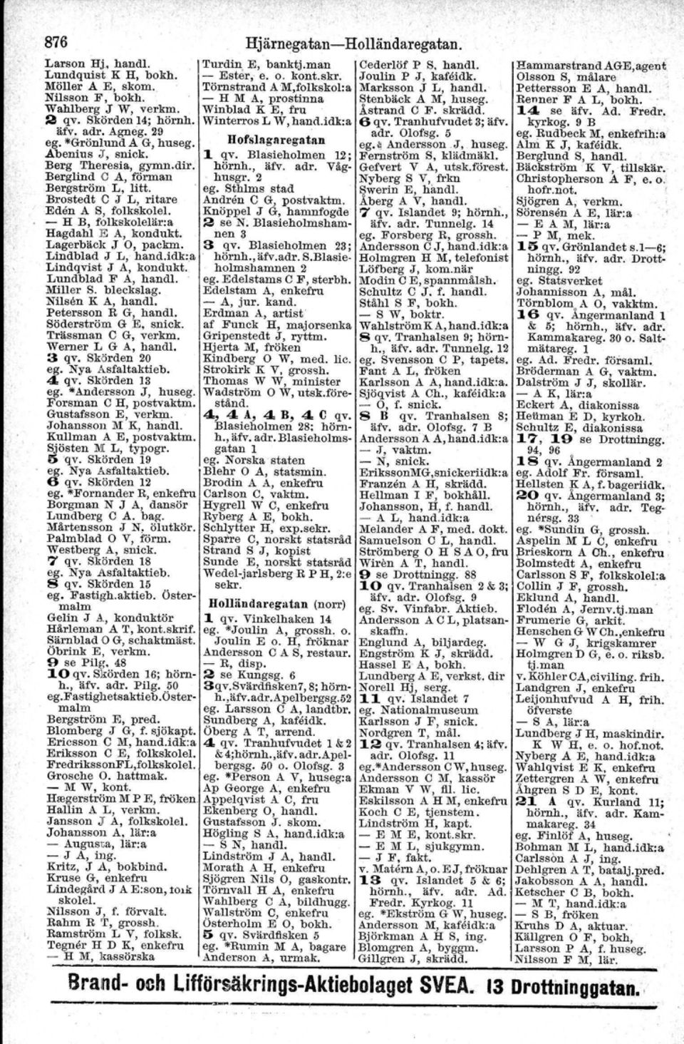 skrädd. 14 se äfv. Ad. Fredr. 2 qv. Skörden 14; hörnh. Winterros L W, hand.idk:a 6 qv. Tranhufvudet 3; äfv. kyrkog. 9 B äfv. adr. Agneg. 29 adr. Olofsg.