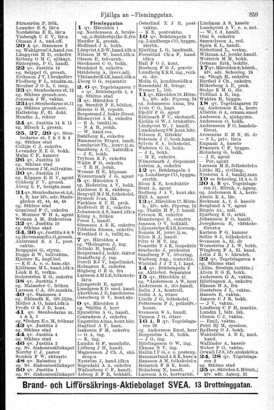 Jonsson J 'V, vaktm. 23Aqv.Stenbodarne st.11 ego Stenfelt P E, bibliot. ego Johansson Anna, fru ego Sthlms grossh.eoc. Berens G H, repetit. Aven O G, kapt. Hallströrp. P, fil. dokt.