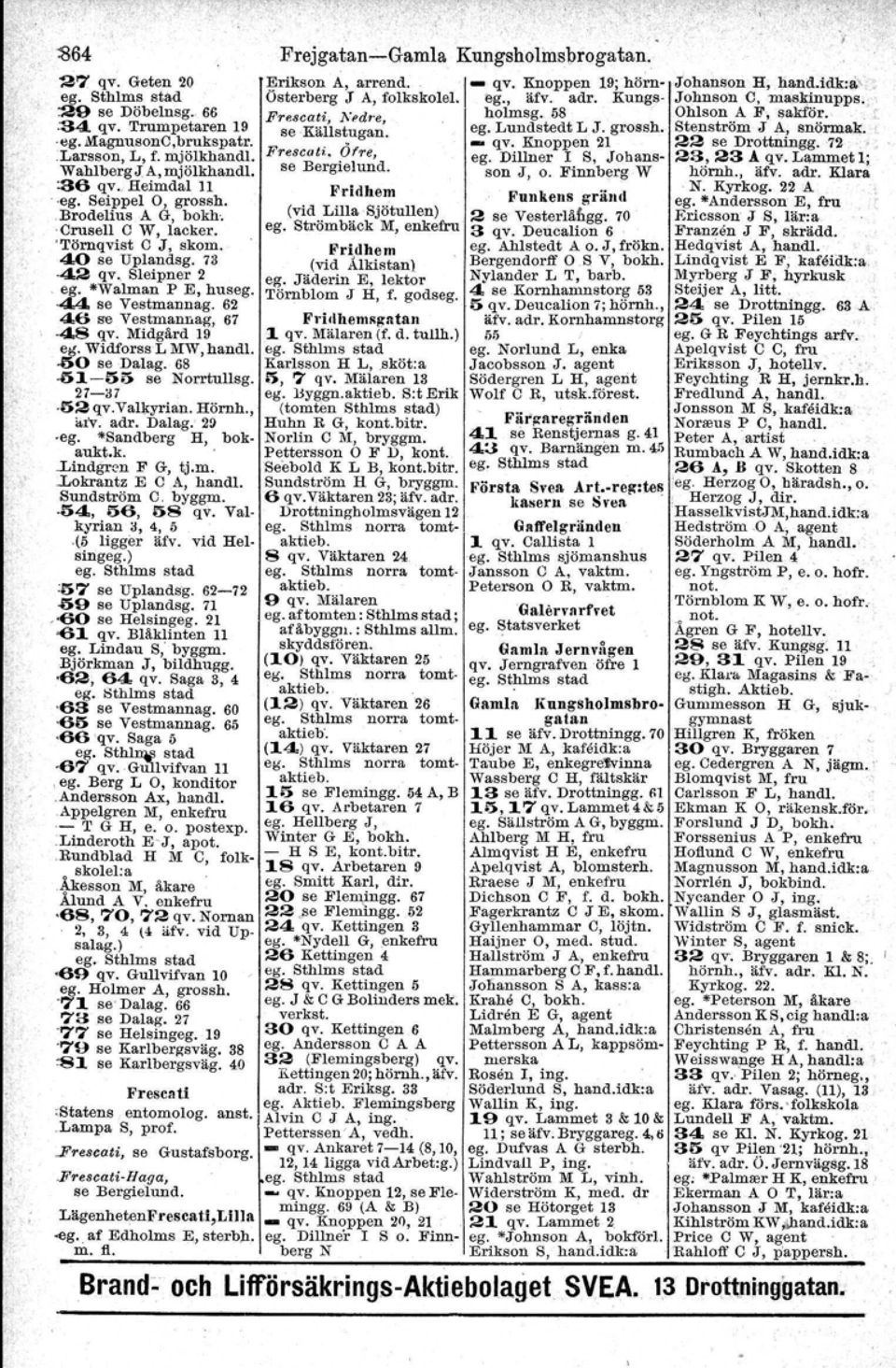 62 46 se Vestmannag, 67 48 qv, Midgård 19 egowidforsslmw,handl. ~O se Dalag. 68 51-505 se Norrtullsg. U-il I 52 qv.valkyrian. Hörnh., arv. adr. Dalag.: 29 -eg, *Sandberg H, bokaukt.k...ltndgrcn F G, tj.