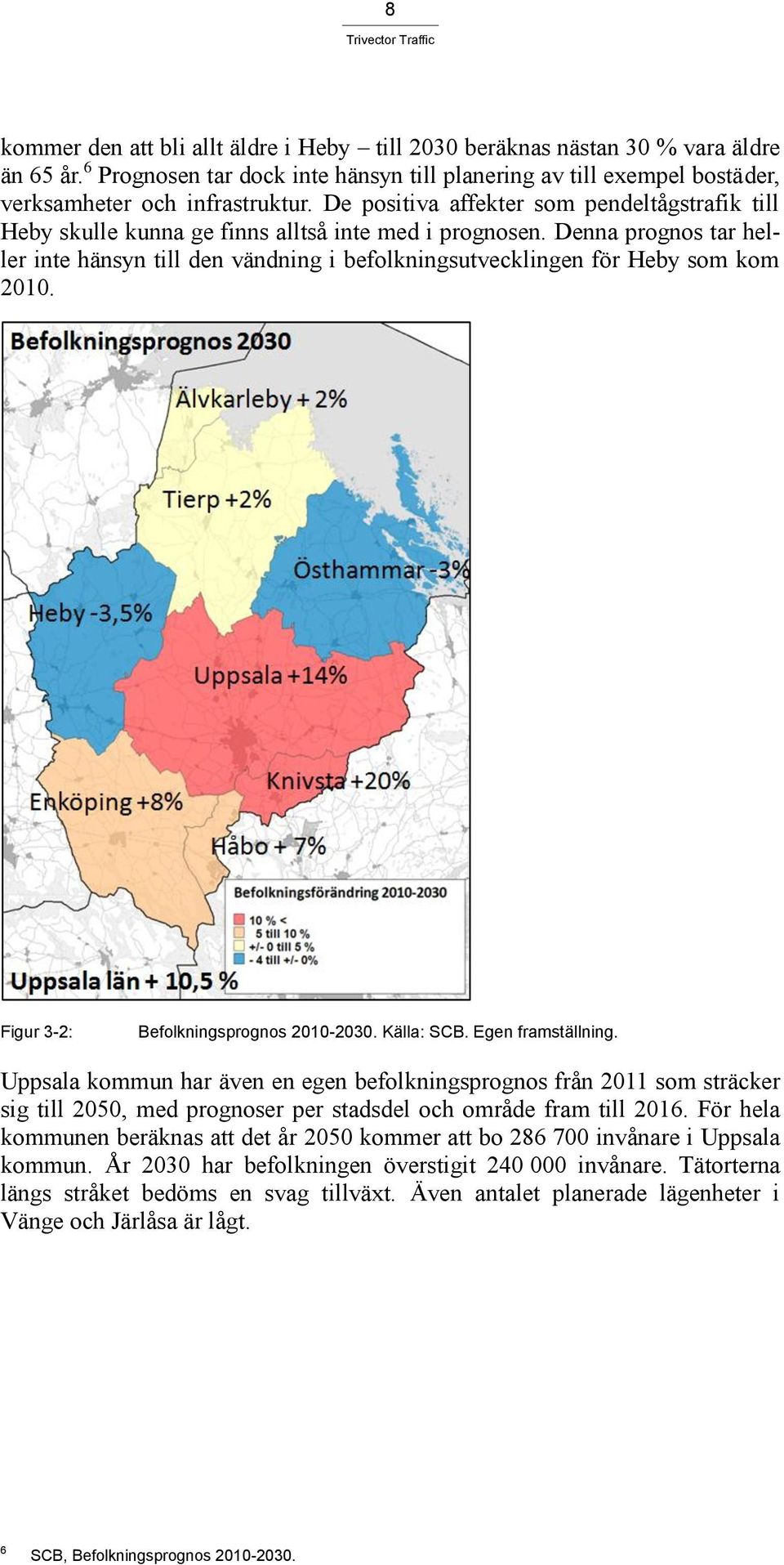 Denna prognos tar heller inte hänsyn till den vändning i befolkningsutvecklingen för Heby som kom 2010. Figur 3-2: Befolkningsprognos 2010-2030. Källa: SCB. Egen framställning.