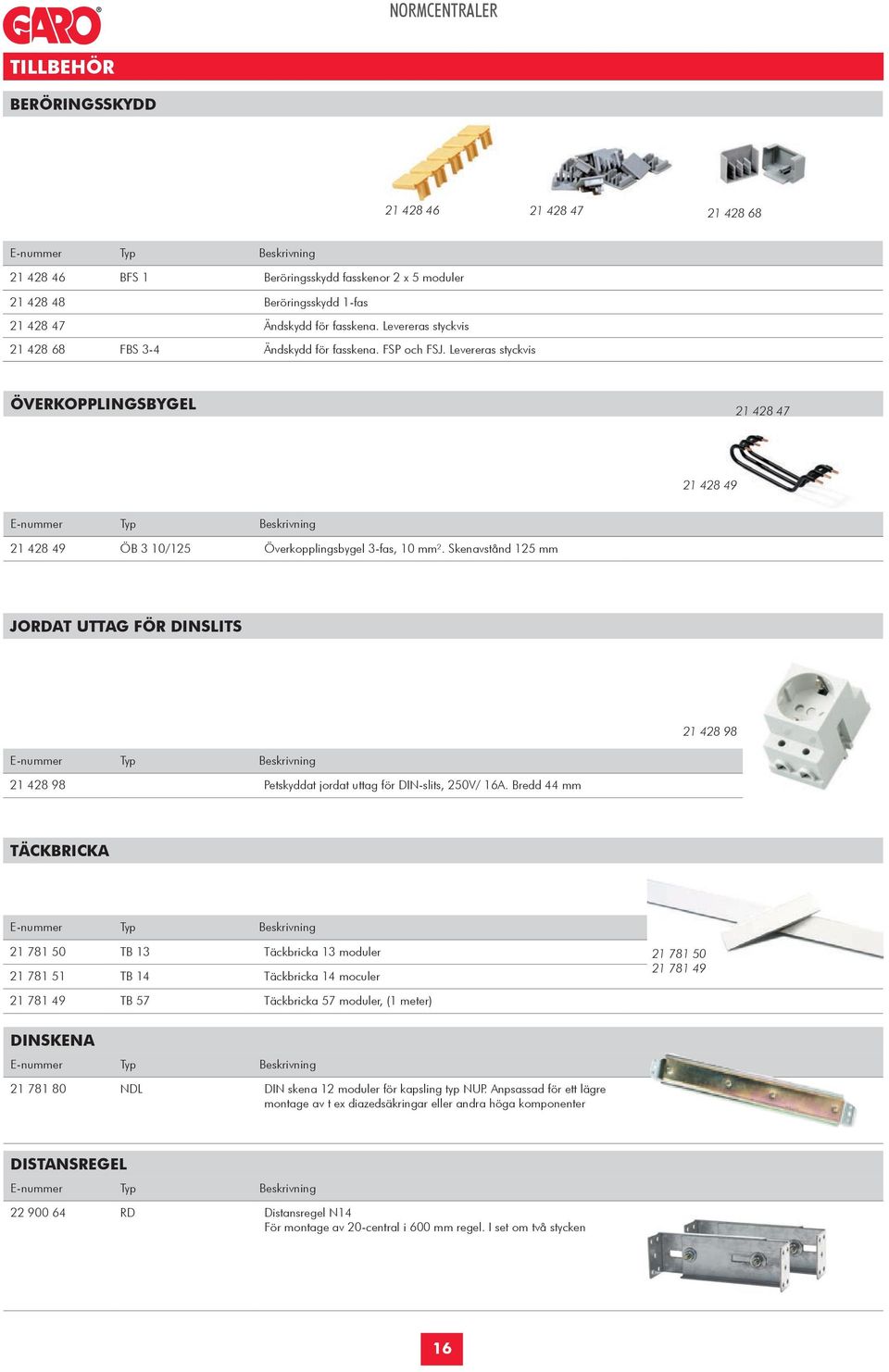 Levereras styckvis ÖVERKOPPLINGSBYGEL 21 428 47 21 428 49 E-nuer Typ Beskrivning 21 428 49 ÖB 3 10/125 Överkopplingsbygel 3-fas, 10 ².