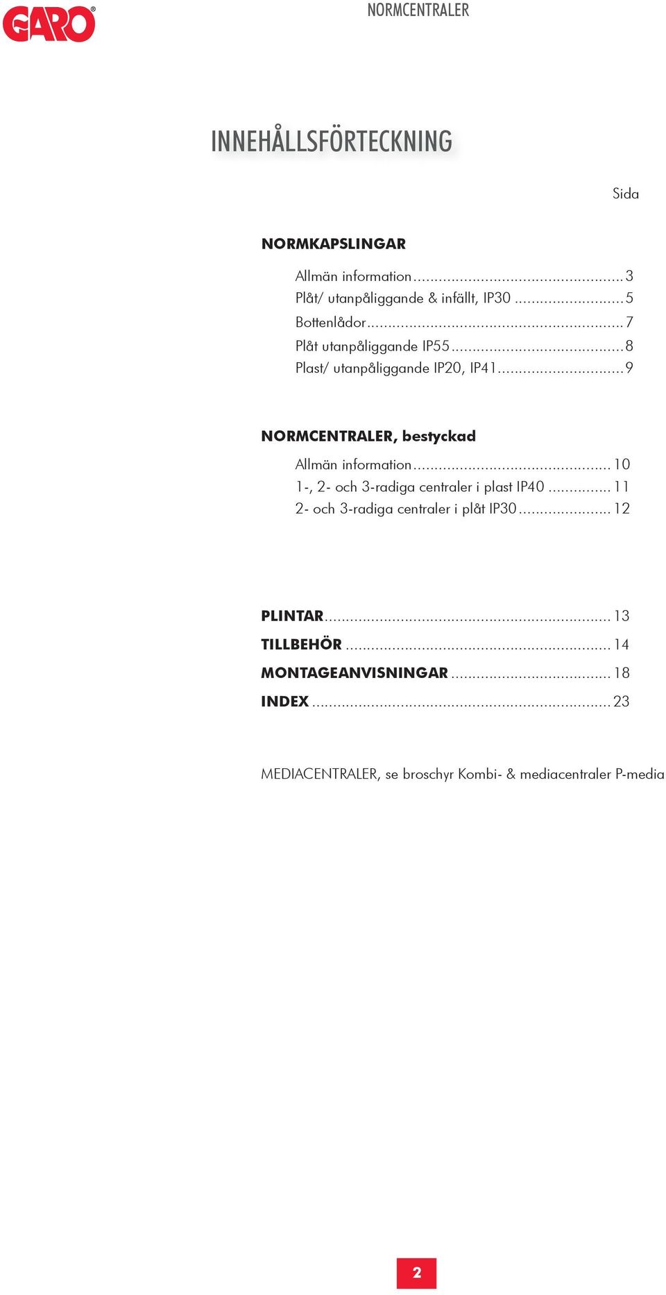 .. 10 1-, 2- och 3-radiga centraler i plast IP40... 11 2- och 3-radiga centraler i plåt IP30... 12 PLINTAR.