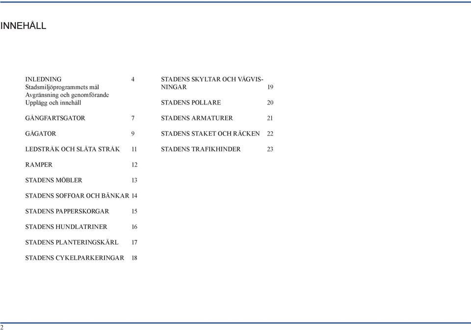 ARMATURER 21 STADENS STAKET OCH RÄCKEN 22 STADENS TRAFIKHINDER 23 RAMPER 12 STADENS MÖBLER 13 STADENS SOFFOAR