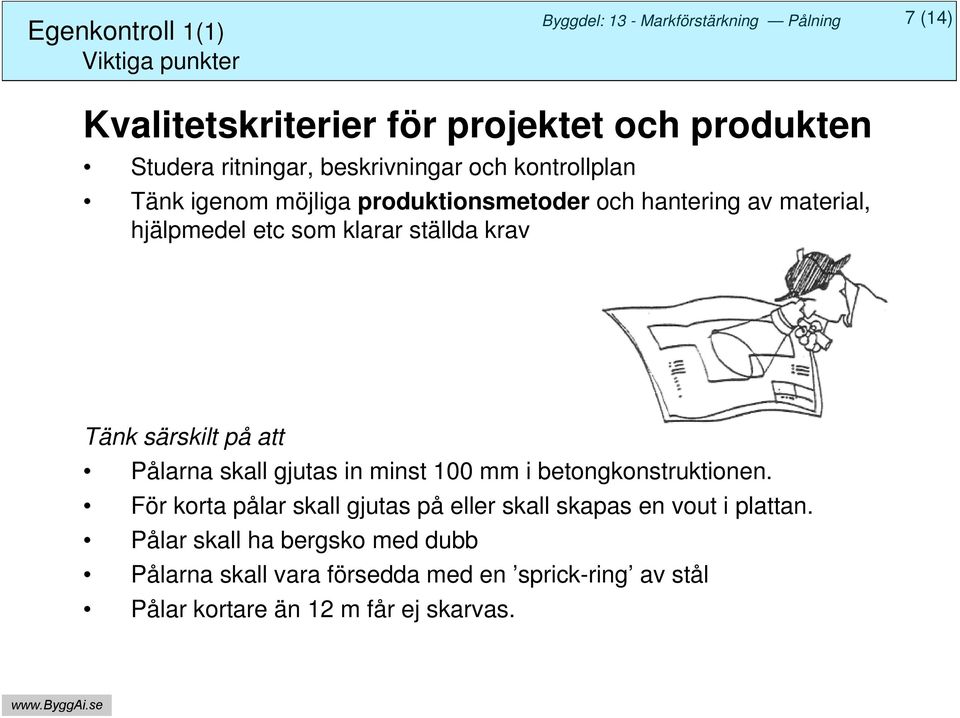 ställda krav Tänk särskilt på att Pålarna skall gjutas in minst 100 mm i betongkonstruktionen.