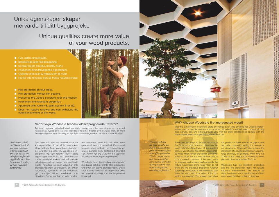 Fire protection without film coating. Preserves the wood's structure, feel and nuance. Permanent fire-retardant properties. Approved with varnish & paint system B-s1, d0.
