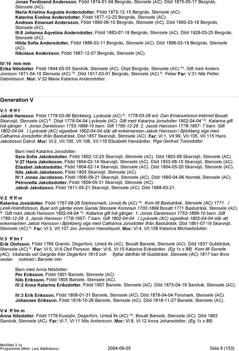 III:8 Johanna Aqvelina Andersdotter. Född 1883-07-18 Bergnäs, Stensele (AC). Död 1928-03-25 Bergnäs, Stensele (AC). Hilda Sofia Andersdotter. Född 1886-03-11 Bergnäs, Stensele (AC).