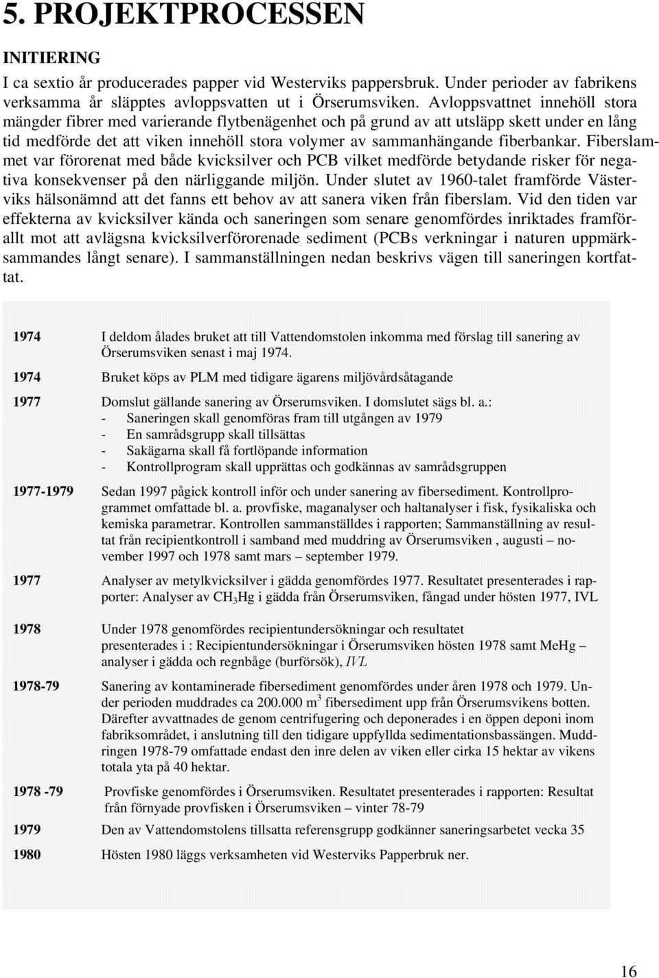 fiberbankar. Fiberslammet var förorenat med både kvicksilver och PCB vilket medförde betydande risker för negativa konsekvenser på den närliggande miljön.