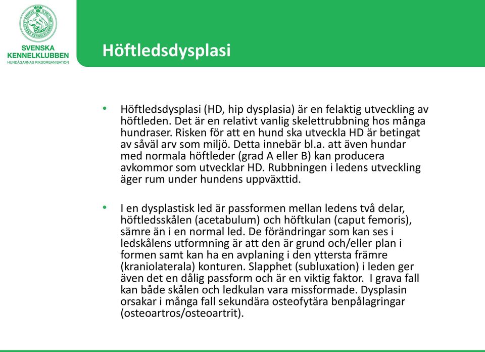 Rubbningen i ledens utveckling äger rum under hundens uppväxttid.