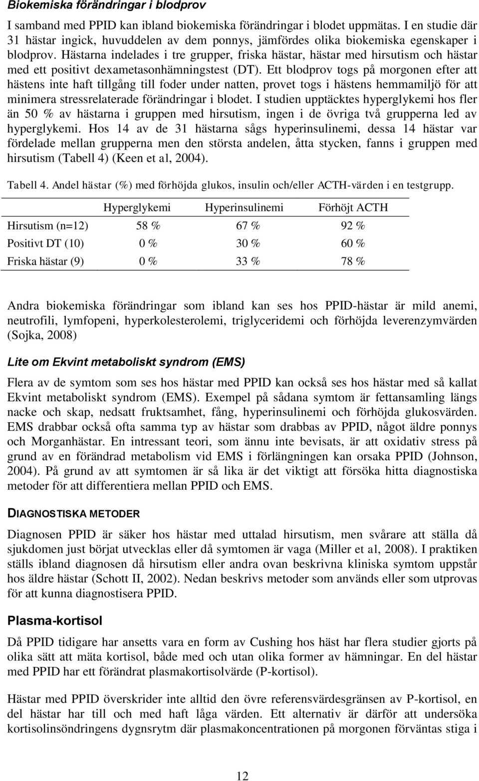 Hästarna indelades i tre grupper, friska hästar, hästar med hirsutism och hästar med ett positivt dexametasonhämningstest (DT).