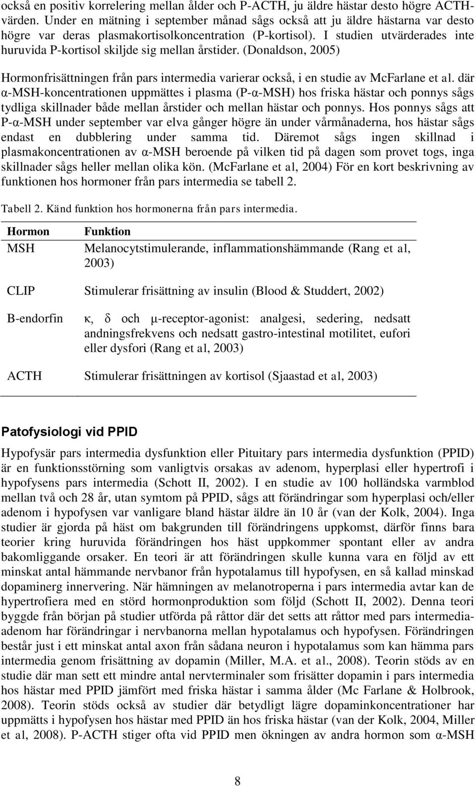 I studien utvärderades inte huruvida P-kortisol skiljde sig mellan årstider. (Donaldson, 2005) Hormonfrisättningen från pars intermedia varierar också, i en studie av McFarlane et al.
