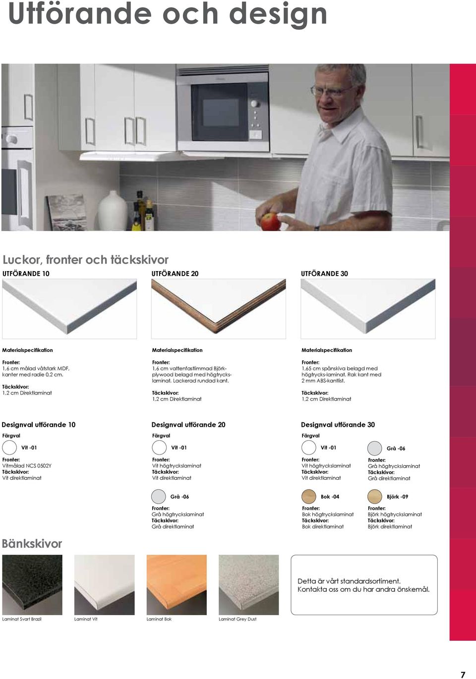 Täckskivor: 1,2 cm Direktlaminat Materialspecifikation Fronter: 1,65 cm spånskiva belagd med högtrycks-laminat. Rak kant med 2 mm ABS-kantlist.