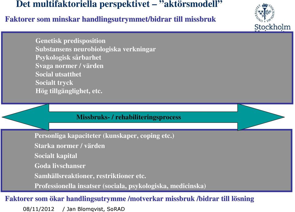 Missbruks- / rehabiliteringsprocess Personliga kapaciteter (kunskaper, coping etc.