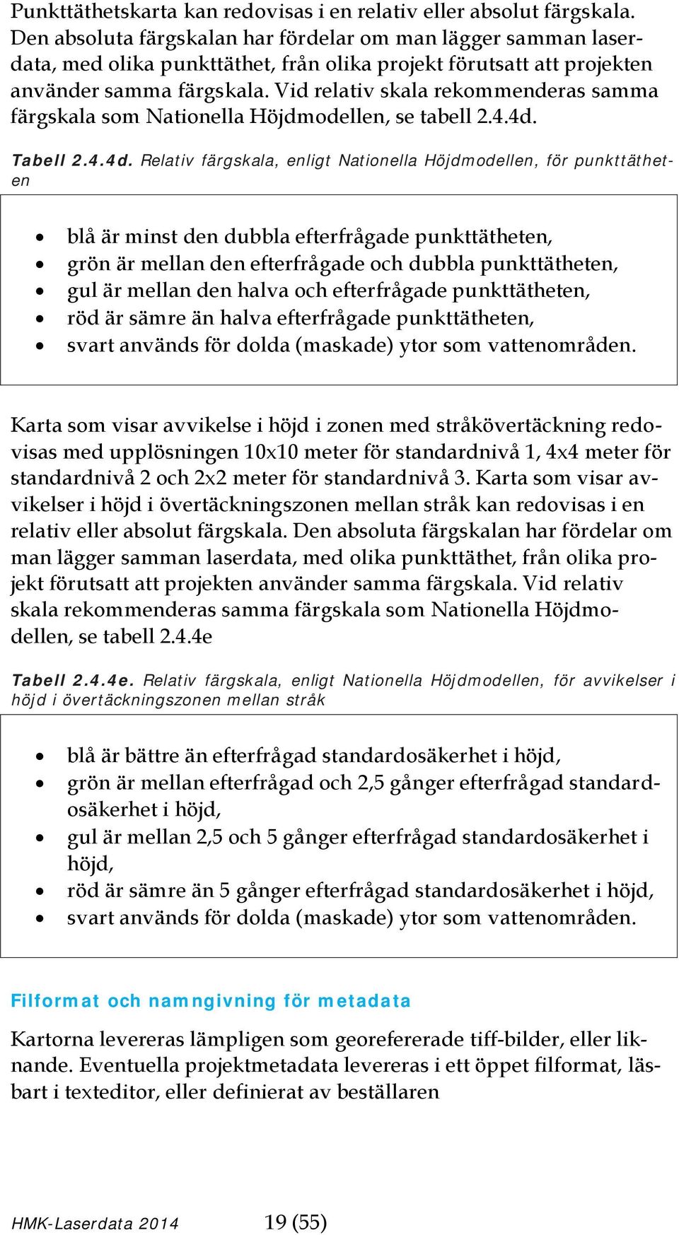 Vid relativ skala rekommenderas samma färgskala som Nationella Höjdmodellen, se tabell 2.4.4d.