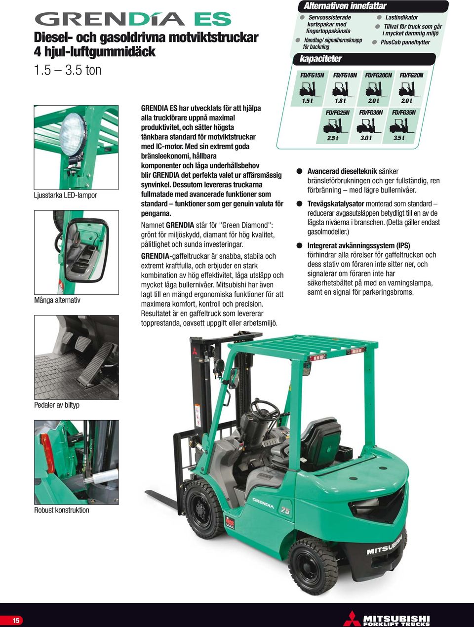 mycket dammig miljö l PlusCab panelhytter FD/FG20CN FD/FG20N Ljusstarka LED-lampor Många alternativ GRENDIA ES har utvecklats för att hjälpa alla truckförare uppnå maximal produktivitet, och sätter