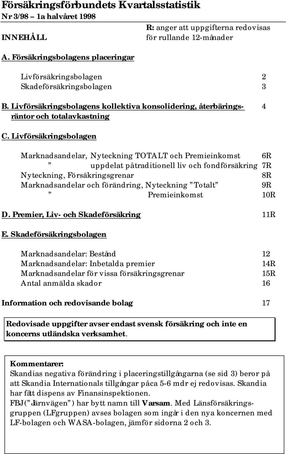 Livförsäkringsbolagens kollektiva konsolidering, återbärings- 4 räntor och totalavkastning C.