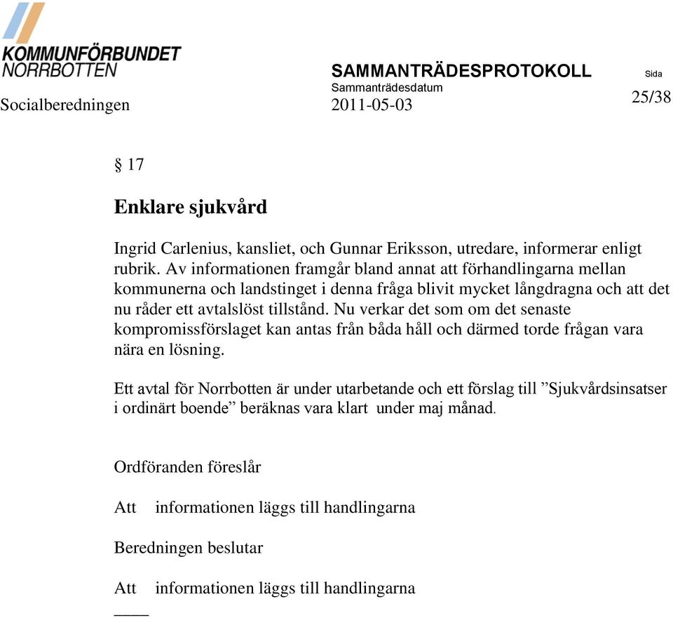 avtalslöst tillstånd. Nu verkar det som om det senaste kompromissförslaget kan antas från båda håll och därmed torde frågan vara nära en lösning.