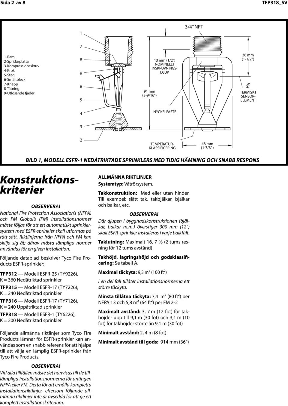 1-1/2" (38,1 (1-1/2 ) ) THERMAL TERMISKT SENSING SENSOR- ELEMENT 4 WRENCH NYCKELFÄSTE FLATS 3 2 TEMPERATURE TEMPERATUR- KLASSIFICERING RATING 48 1-7/8" (4 (1-7/8 ) ) BILD FIGURE 1, MODELL 1, MODEL E