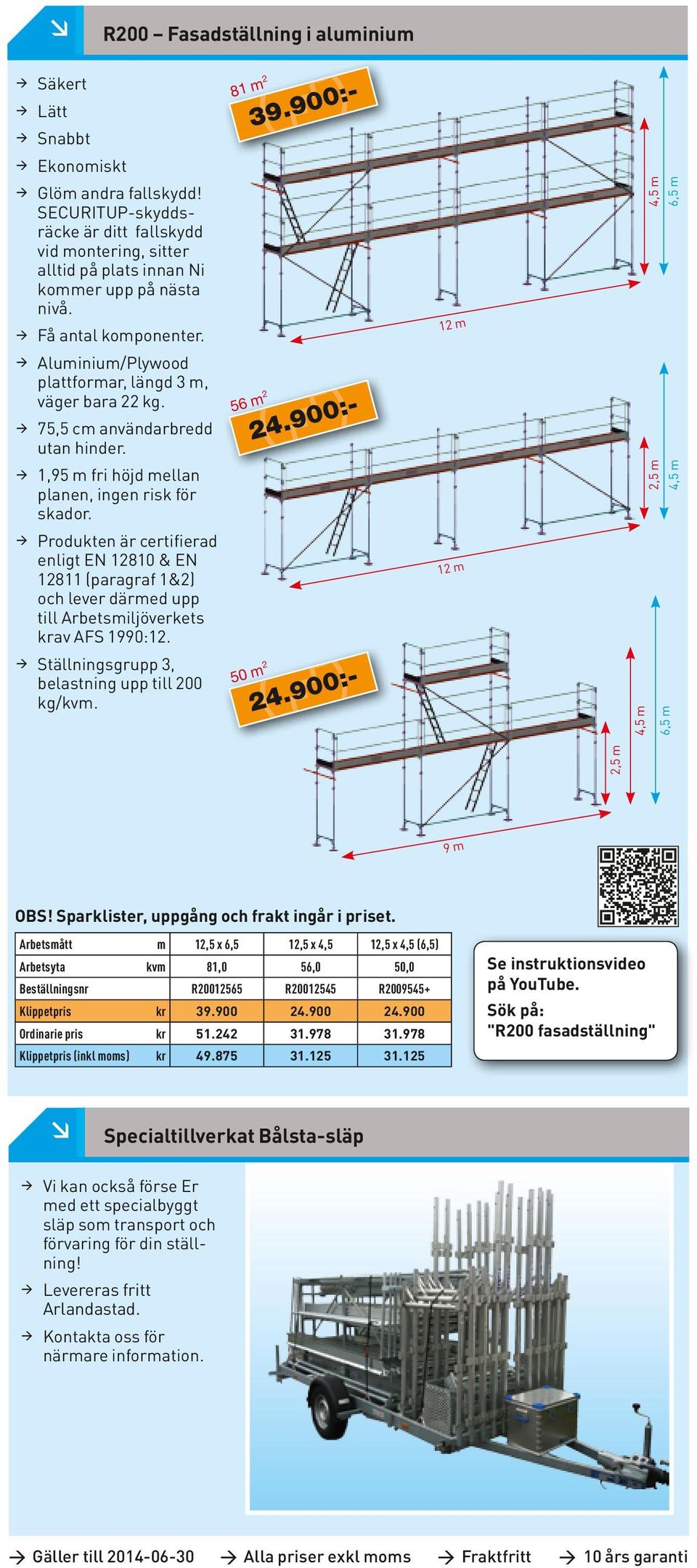 12 m 4,5 m 6,5 m Aluminium/Plywood plattformar, längd 3 m, väger bara 22 kg. 75,5 cm användarbredd utan hinder. 56 m 2 24.900:- 1,95 m fri höjd mellan planen, ingen risk för skador.