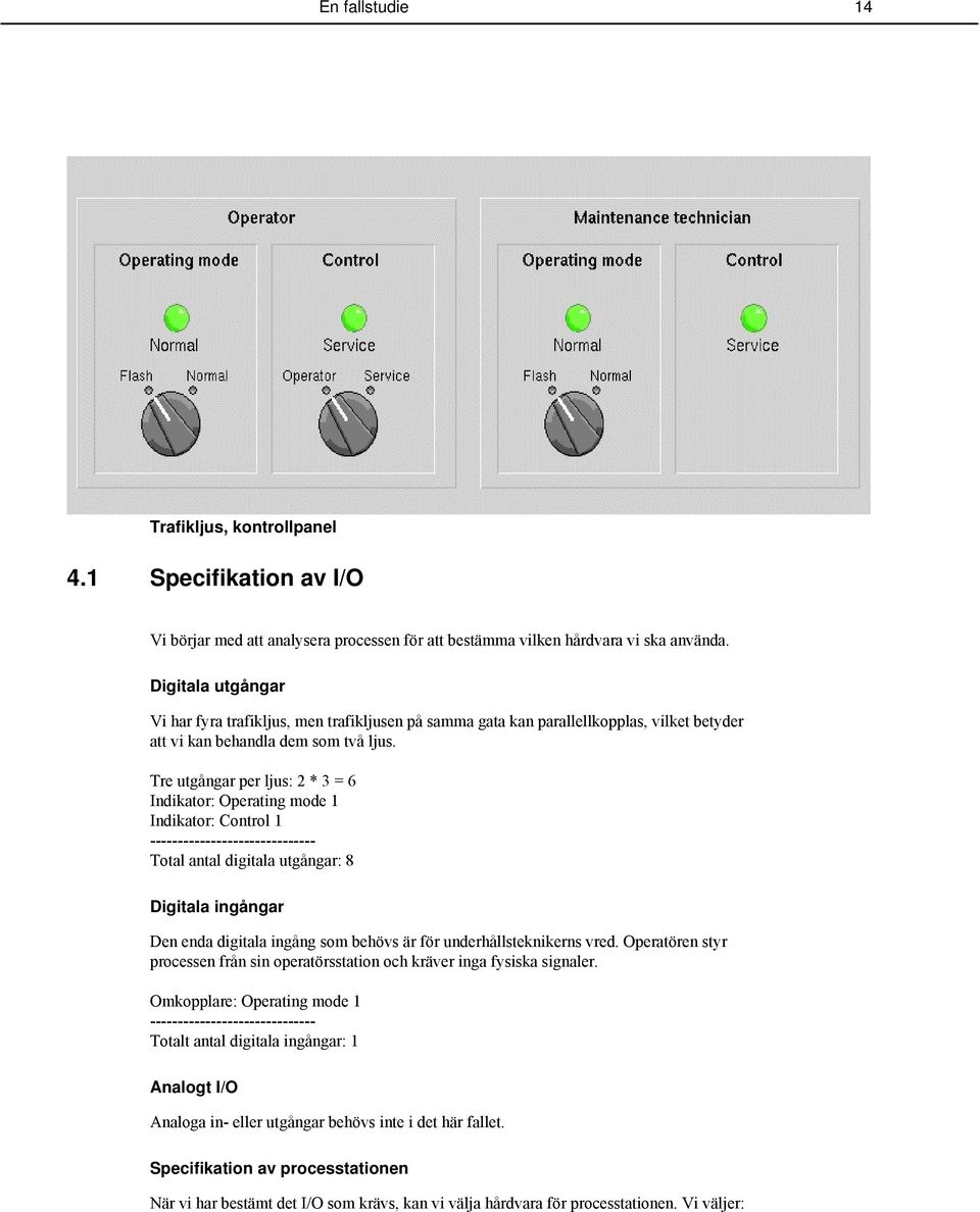 Tre utgångar per ljus: 2 * 3 = 6 Indikator: Operating mode 1 Indikator: Control 1 ------------------------------ Total antal digitala utgångar: 8 Digitala ingångar Den enda digitala ingång som behövs