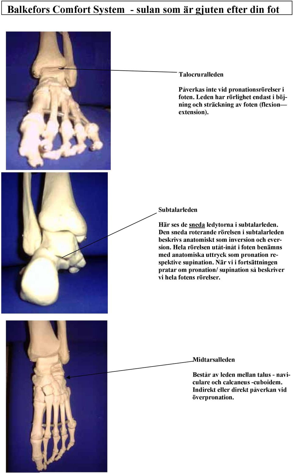 Hela rörelsen utåt-inåt i foten benämns med anatomiska uttryck som pronation respektive supination.
