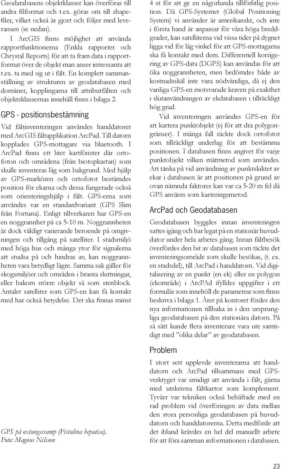 ta med sig ut i fält. En komplett sammanställning av strukturen av geodatabasen med domäner, kopplingarna till attributfälten och objektsklassernas innehåll finns i bilaga 2.
