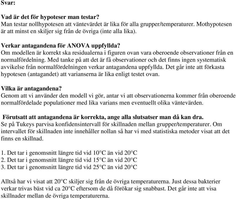 Med tanke på att det är få observationer och det finns ingen systematisk avvikelse från normalfördelningen verkar antagandena uppfyllda.