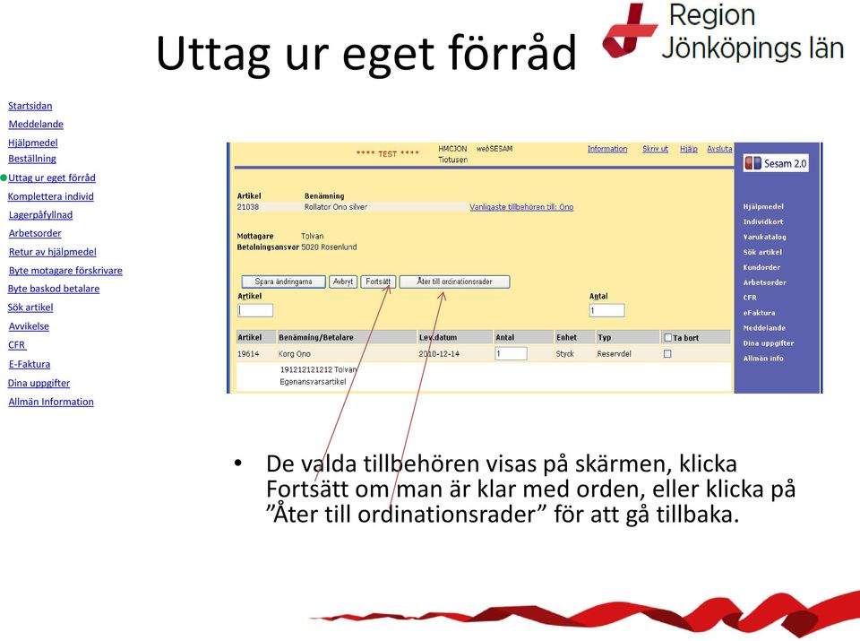 klar med orden, eller klicka på
