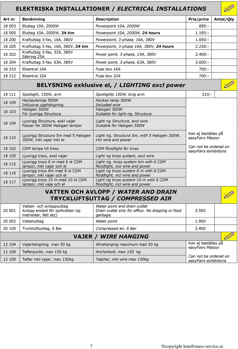 230:- 18 202 Kraftuttag 3-fas, 32A, 380V Säkring 25A Power point, 3-phase, 25A, 380V 2.400:- 18 204 Kraftuttag 3-fas, 63A, 380V Power point, 3-phase, 63A, 380V 3.