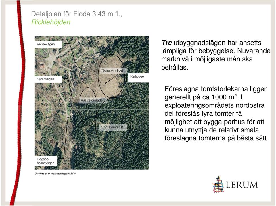 Föreslagna tomtstorlekarna ligger generellt på ca 1000 m 2.