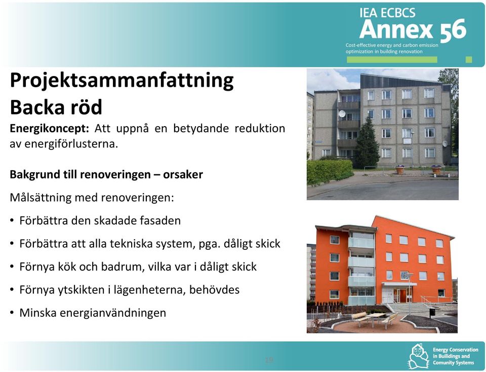 Bakgrund till renoveringen orsaker Målsättning med renoveringen: Förbättra den skadade