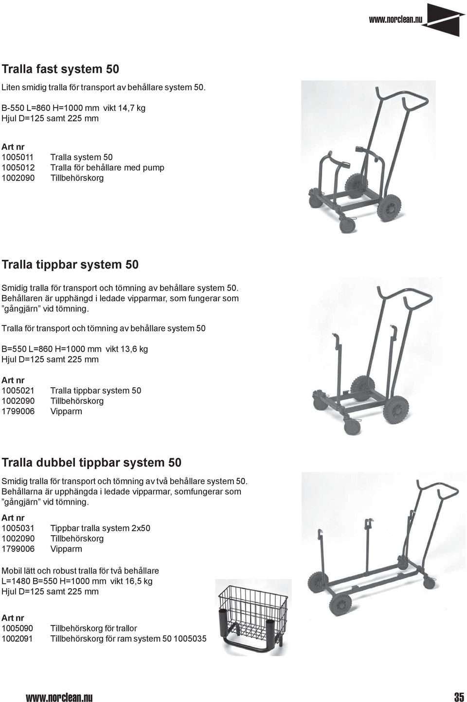 och tömning av behållare system 50. Behållaren är upphängd i ledade vipparmar, som fungerar som gångjärn vid tömning.