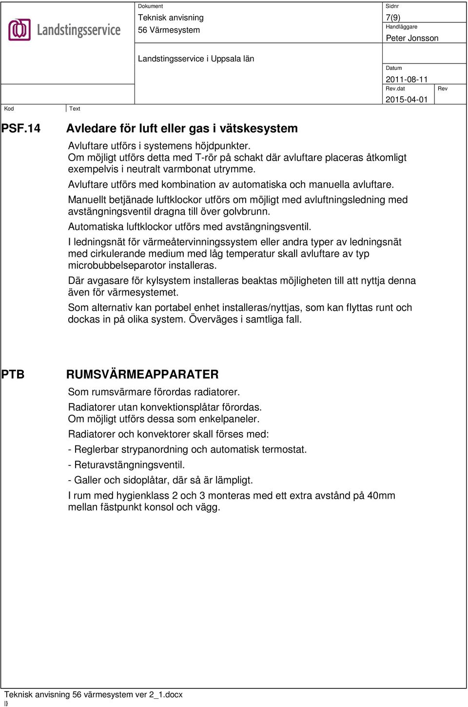 Manuellt betjänade luftklockor utförs om möjligt med avluftningsledning med avstängningsventil dragna till över golvbrunn. Automatiska luftklockor utförs med avstängningsventil.