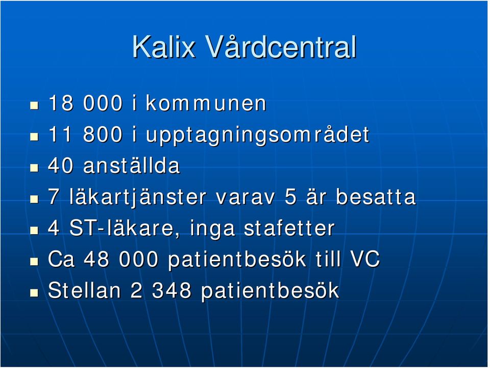 kartjänster varav 5 är r besatta 4 ST-läkare, inga