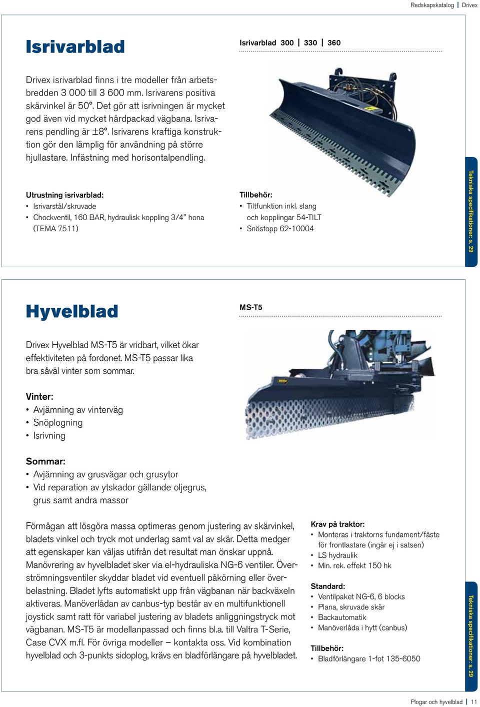 Infästning med horisontalpendling. Utrustning isrivarblad: Isrivarstål/skruvade Chockventil, 160 BAR, hydraulisk koppling 3/4" hona (TEMA 7511) Tillbehör: Tiltfunktion inkl.