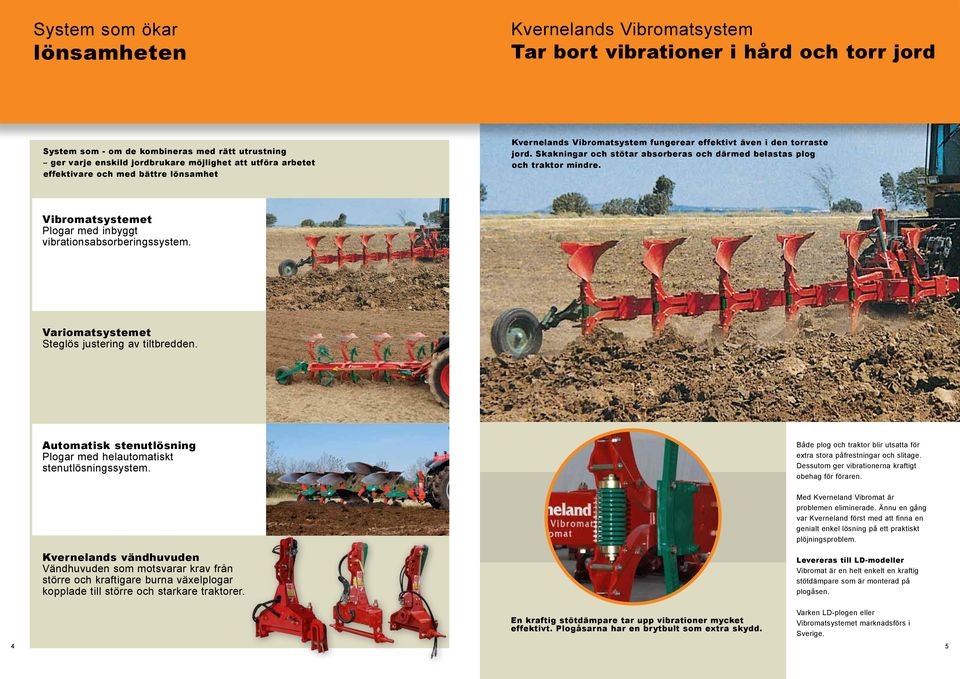 Vibromatsystemet Plogar med inbyggt vibrationsabsorberingssystem. Variomatsystemet Steglös justering av tiltbredden. Automatisk stenutlösning Plogar med helautomatiskt stenutlösningssystem.